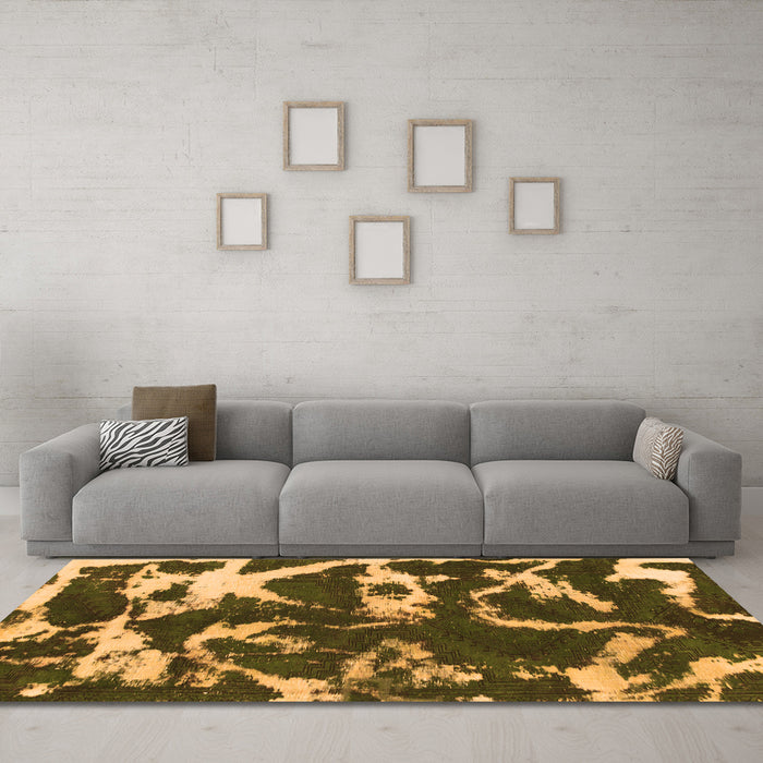 Machine Washable Abstract Orange Modern Area Rugs in a Living Room, wshabs979org