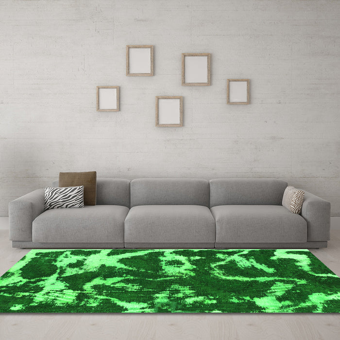 Machine Washable Abstract Green Modern Area Rugs in a Living Room,, wshabs979grn