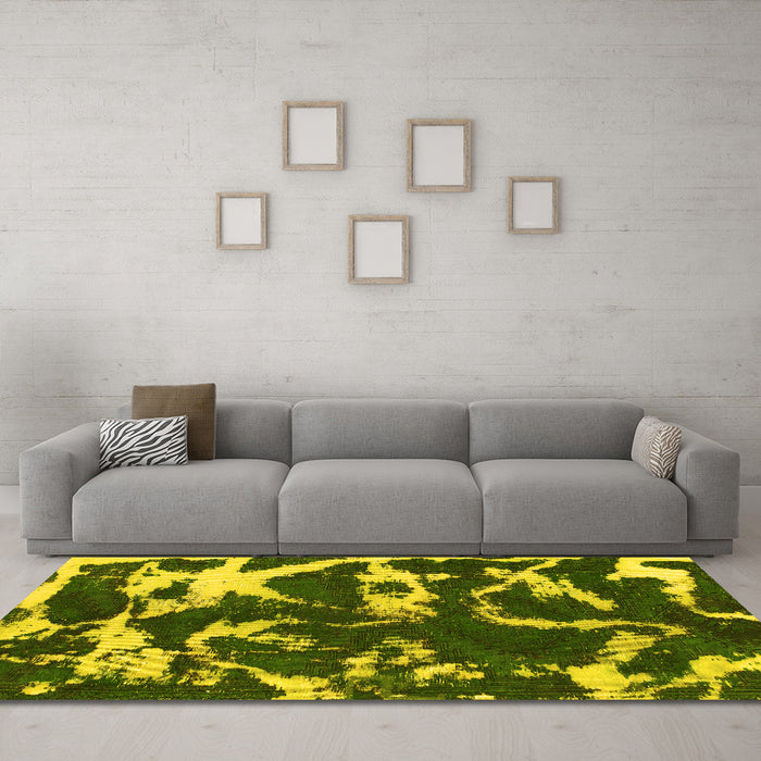 Machine Washable Abstract Yellow Modern Rug in a Living Room, wshabs979yw