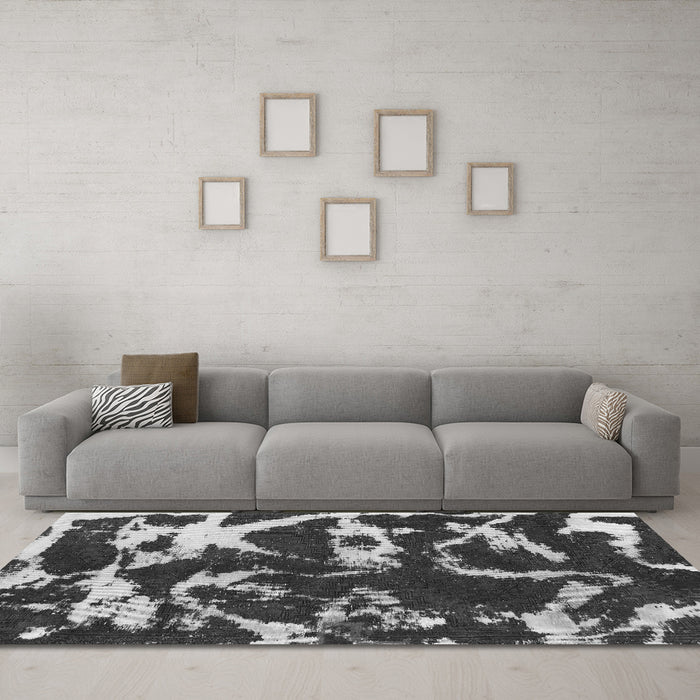 Machine Washable Abstract Gray Modern Rug in a Living Room,, wshabs979gry