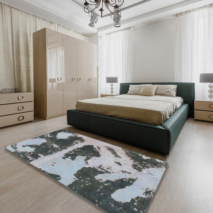 Machine Washable Abstract Metallic Silver Gray Rug in a Bedroom, wshabs980