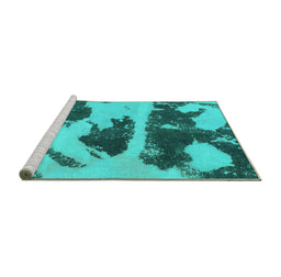 Sideview of Machine Washable Abstract Turquoise Modern Area Rugs, wshabs980turq
