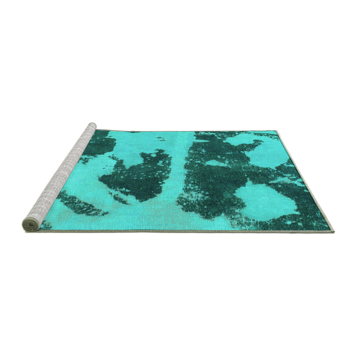 Sideview of Machine Washable Abstract Turquoise Modern Area Rugs, wshabs980turq