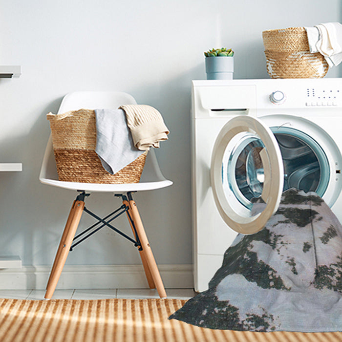 Machine Washable Abstract Metallic Silver Gray Rug in a Washing Machine, wshabs980