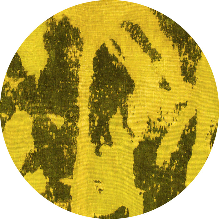 Round Abstract Yellow Modern Rug, abs980yw