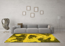 Machine Washable Abstract Yellow Modern Rug in a Living Room, wshabs980yw