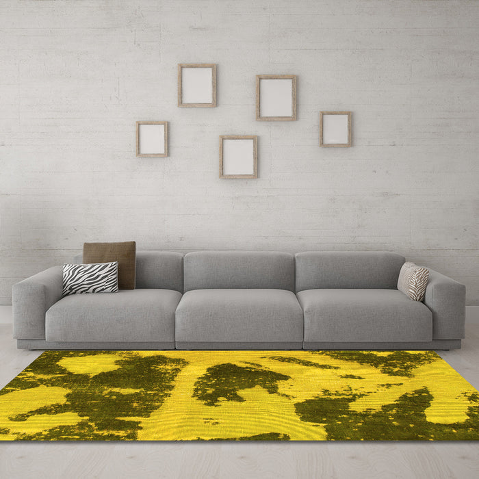 Machine Washable Abstract Yellow Modern Rug in a Living Room, wshabs980yw