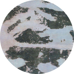 Round Machine Washable Abstract Metallic Silver Gray Rug, wshabs980