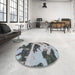 Round Abstract Metallic Silver Gray Modern Rug in a Office, abs980