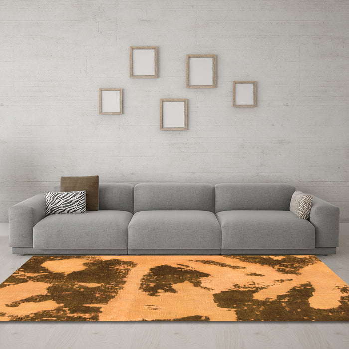 Machine Washable Abstract Orange Modern Area Rugs in a Living Room, wshabs980org