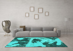 Machine Washable Abstract Turquoise Modern Area Rugs in a Living Room,, wshabs980turq