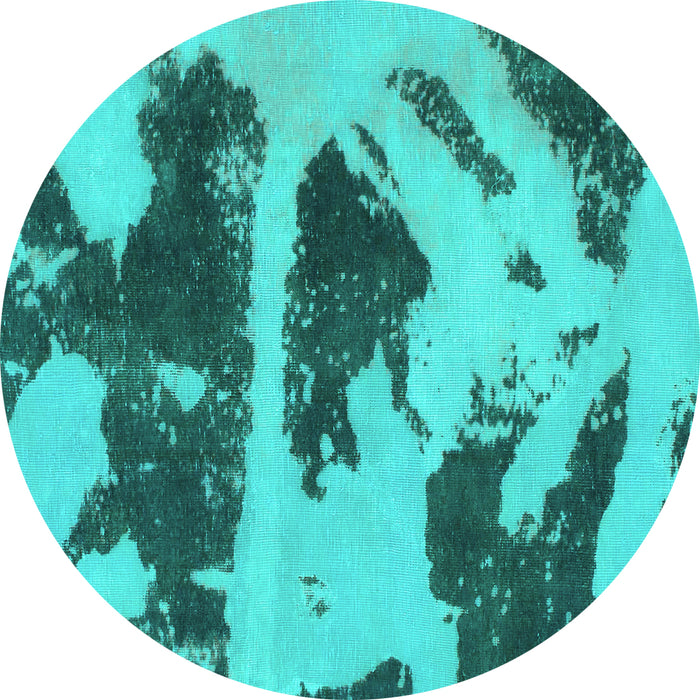 Round Machine Washable Abstract Turquoise Modern Area Rugs, wshabs980turq