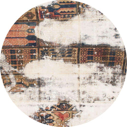 Round Abstract Champagne Beige Modern Rug, abs981