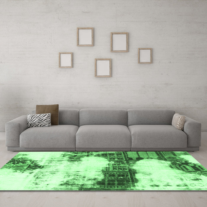 Machine Washable Abstract Emerald Green Modern Area Rugs in a Living Room,, wshabs981emgrn