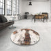 Round Abstract Champagne Beige Modern Rug in a Office, abs981