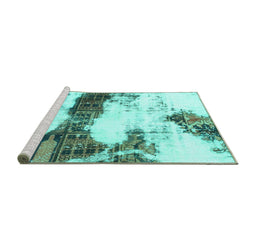 Sideview of Machine Washable Abstract Turquoise Modern Area Rugs, wshabs981turq