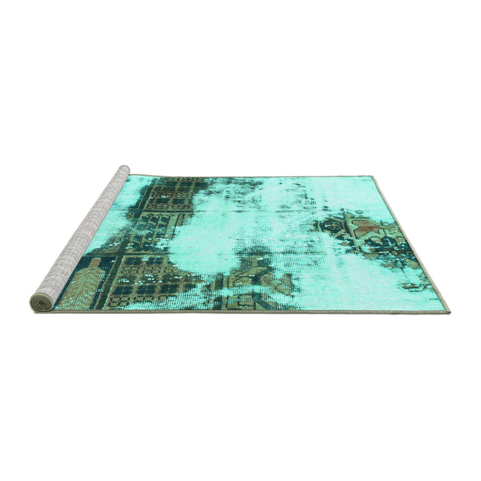 Sideview of Machine Washable Abstract Turquoise Modern Area Rugs, wshabs981turq