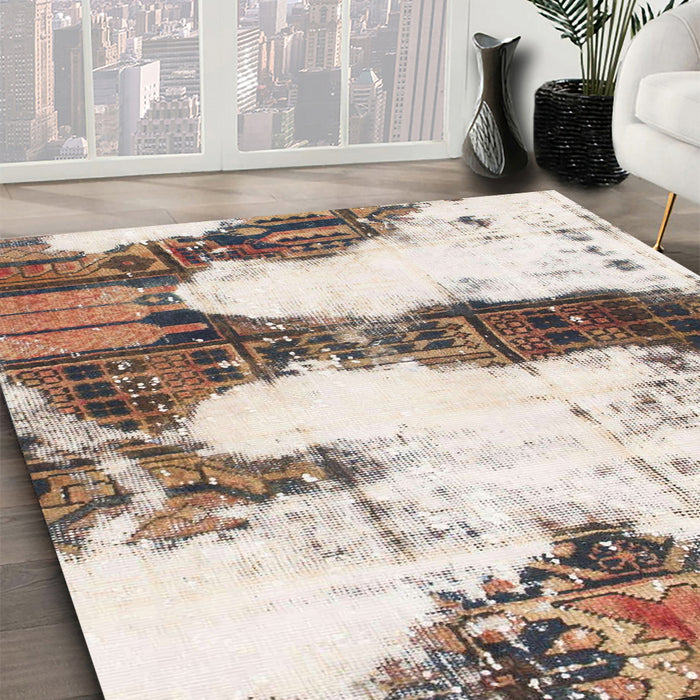 Abstract Champagne Beige Modern Rug in Family Room, abs981