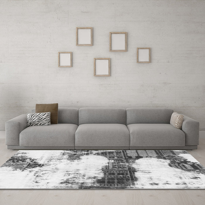 Machine Washable Abstract Gray Modern Rug in a Living Room,, wshabs981gry