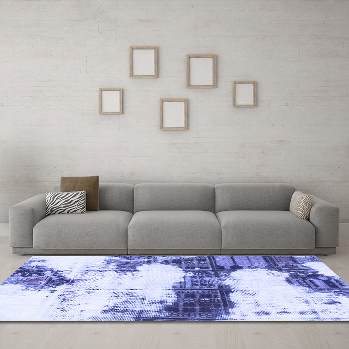Machine Washable Abstract Blue Modern Rug in a Living Room, wshabs981blu