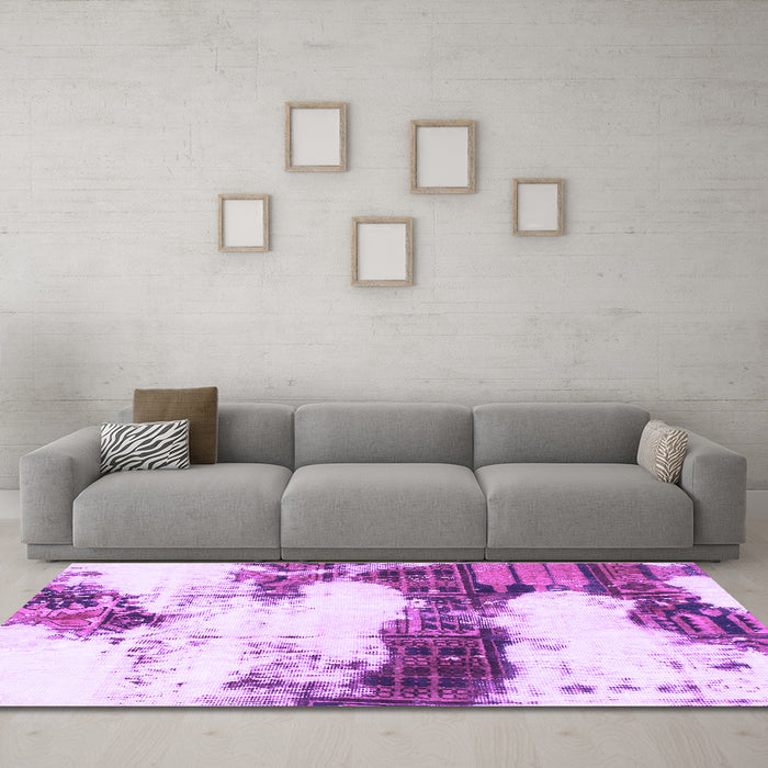 Machine Washable Abstract Purple Modern Area Rugs in a Living Room, wshabs981pur