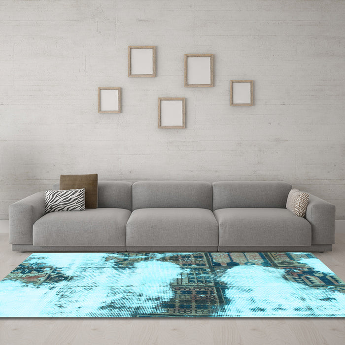 Machine Washable Abstract Light Blue Modern Rug in a Living Room, wshabs981lblu