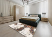 Abstract Champagne Beige Modern Rug in a Bedroom, abs981