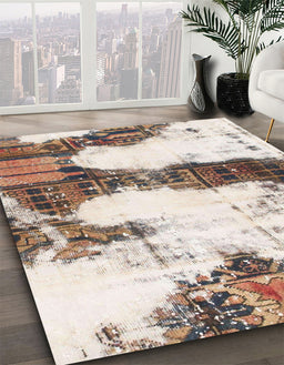 Machine Washable Abstract Champagne Beige Rug in a Family Room, wshabs981