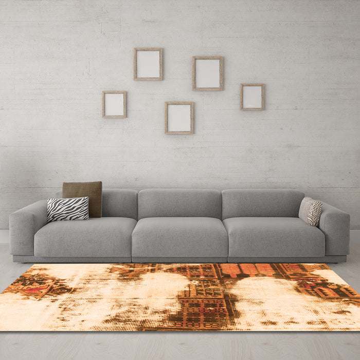 Machine Washable Abstract Orange Modern Area Rugs in a Living Room, wshabs981org