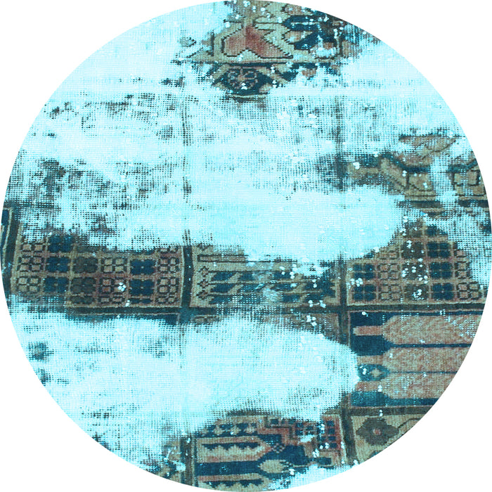 Round Abstract Light Blue Modern Rug, abs981lblu