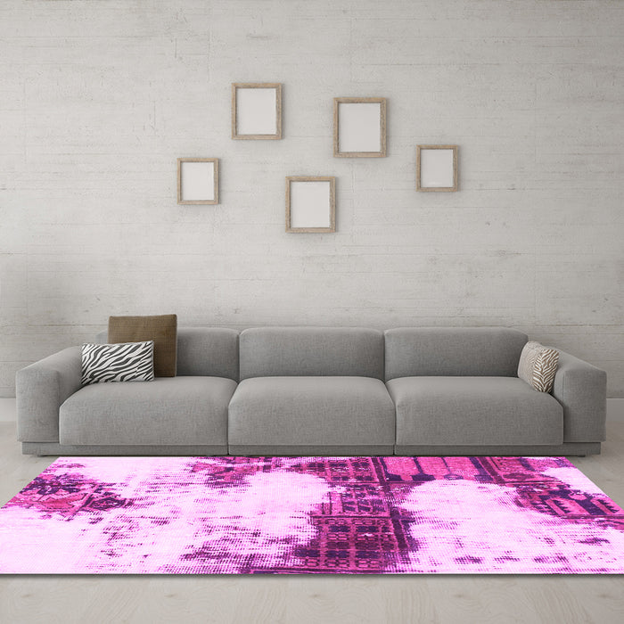 Machine Washable Abstract Pink Modern Rug in a Living Room, wshabs981pnk