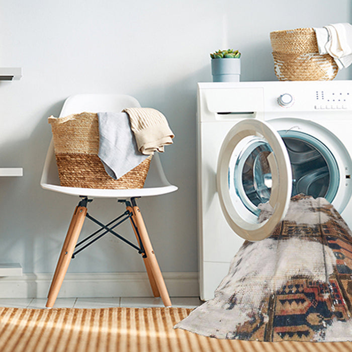 Machine Washable Abstract Champagne Beige Rug in a Washing Machine, wshabs981