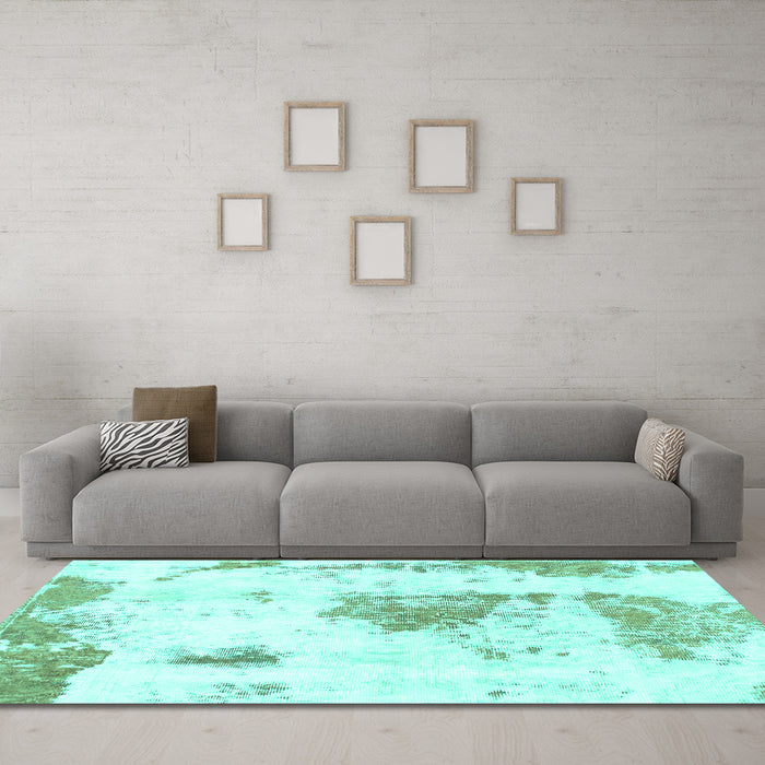 Machine Washable Abstract Turquoise Modern Area Rugs in a Living Room,, wshabs982turq