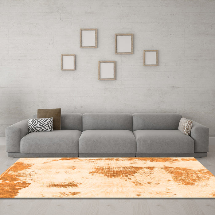 Machine Washable Abstract Orange Modern Area Rugs in a Living Room, wshabs982org