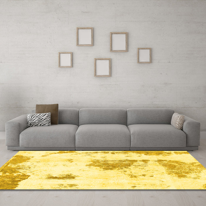 Machine Washable Abstract Yellow Modern Rug in a Living Room, wshabs982yw