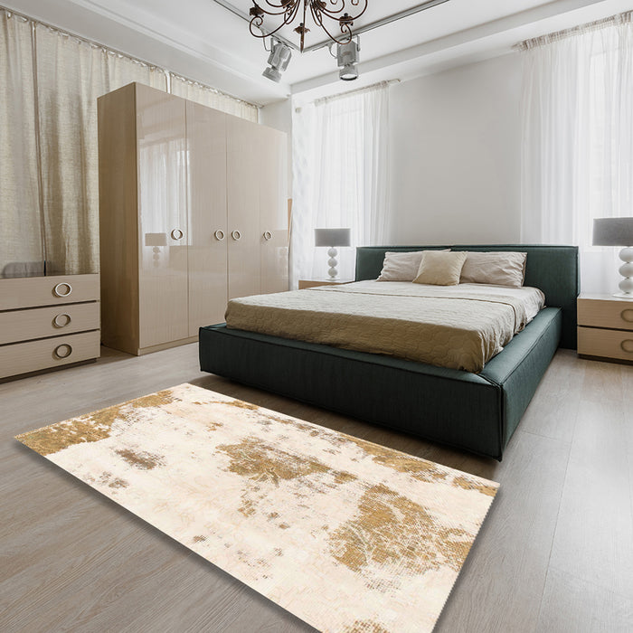 Abstract Brown Modern Rug in a Bedroom, abs982