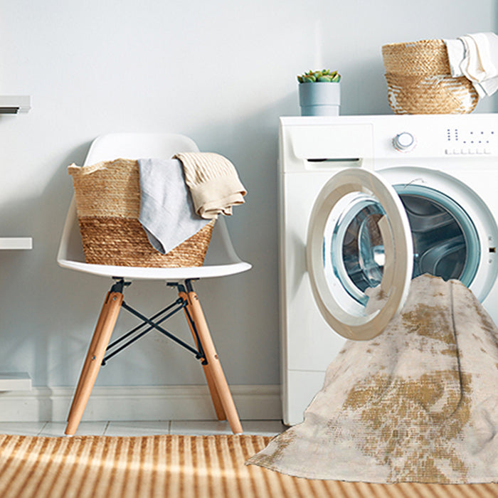 Machine Washable Abstract Brown Sugar Brown Rug in a Washing Machine, wshabs982