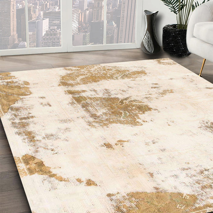 Machine Washable Abstract Brown Sugar Brown Rug in a Family Room, wshabs982