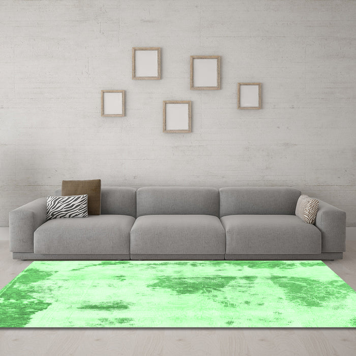 Machine Washable Abstract Emerald Green Modern Area Rugs in a Living Room,, wshabs982emgrn