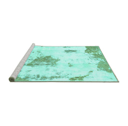 Sideview of Machine Washable Abstract Turquoise Modern Area Rugs, wshabs982turq