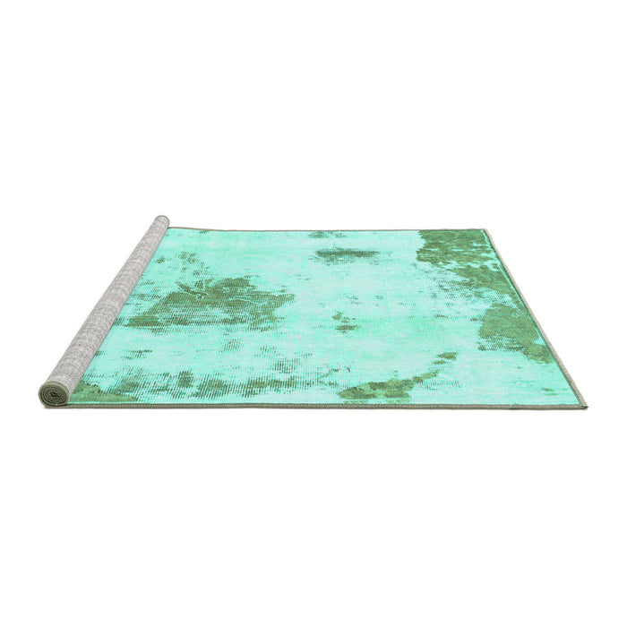 Sideview of Machine Washable Abstract Turquoise Modern Area Rugs, wshabs982turq