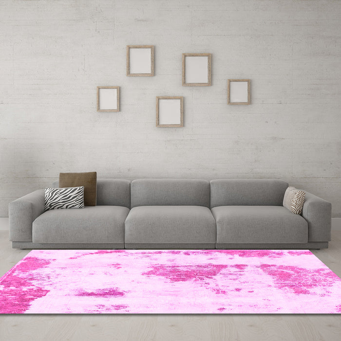 Machine Washable Abstract Pink Modern Rug in a Living Room, wshabs982pnk