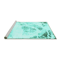 Sideview of Machine Washable Abstract Turquoise Modern Area Rugs, wshabs983turq