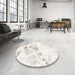 Round Abstract Off White Beige Modern Rug in a Office, abs983