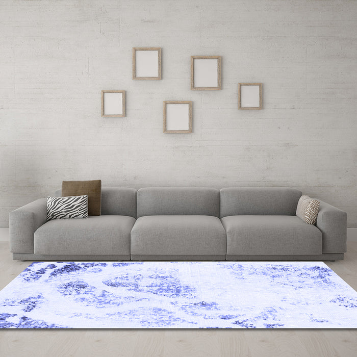Machine Washable Abstract Blue Modern Rug in a Living Room, wshabs983blu