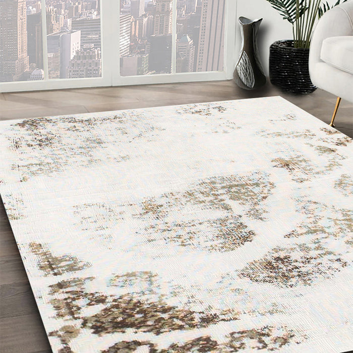 Abstract Off White Beige Modern Rug in Family Room, abs983