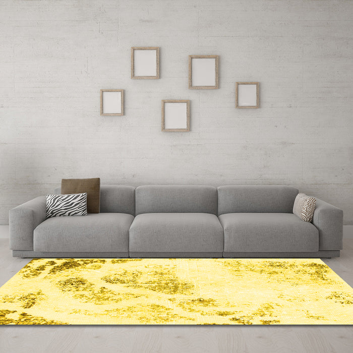 Machine Washable Abstract Yellow Modern Rug in a Living Room, wshabs983yw