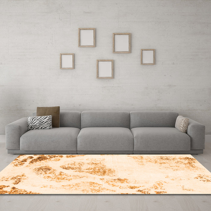 Machine Washable Abstract Orange Modern Area Rugs in a Living Room, wshabs983org