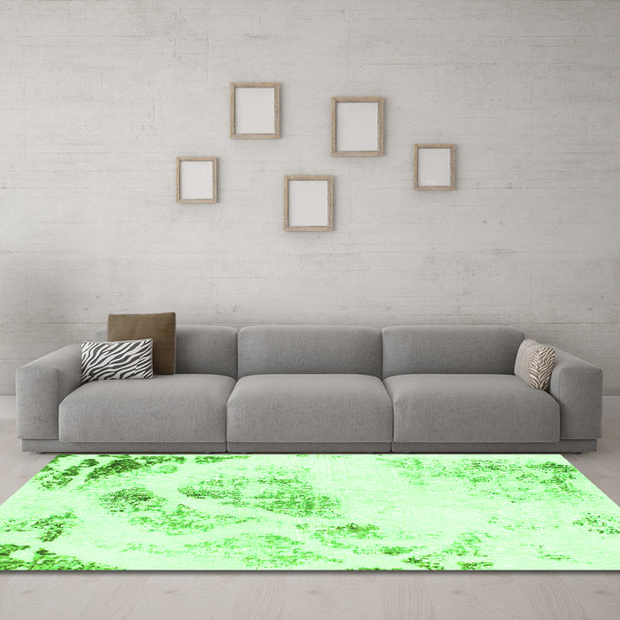 Machine Washable Abstract Green Modern Area Rugs in a Living Room,, wshabs983grn