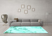 Machine Washable Abstract Turquoise Modern Area Rugs in a Living Room,, wshabs983turq